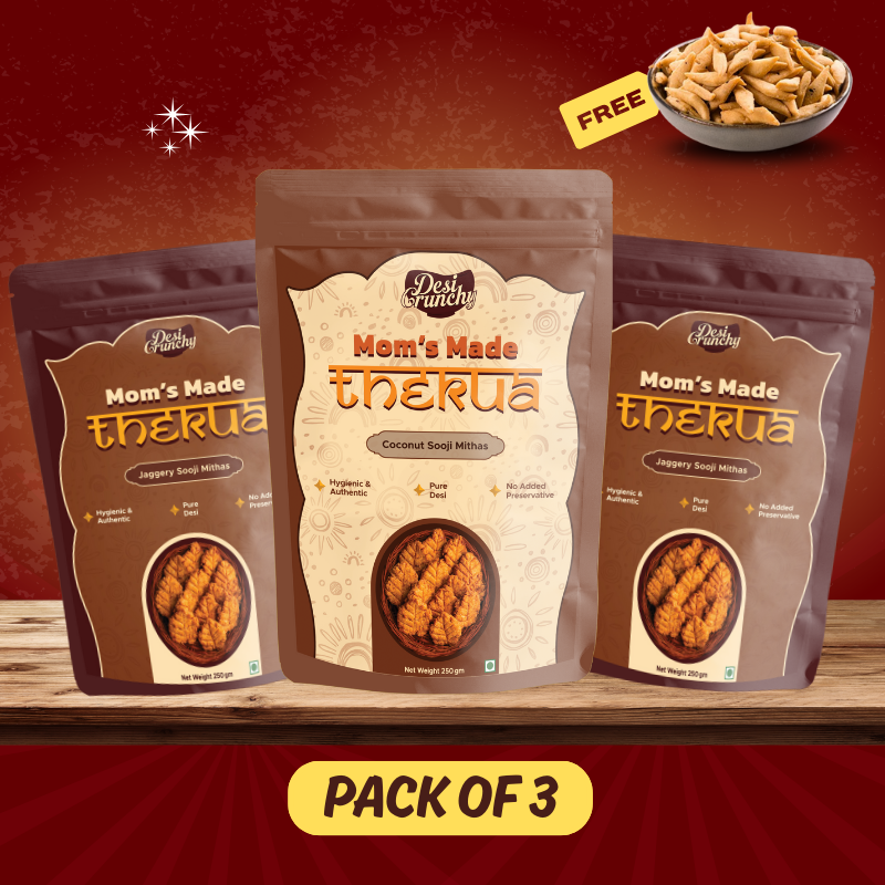 Free 200gm Namkeen, Jaggery and Sooji Thekua, 250gm×3
