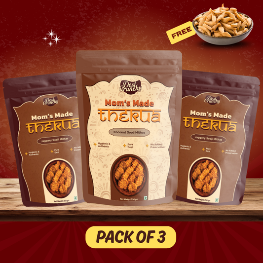 Free 200gm Namkeen, Jaggery and Sooji Thekua, 250gm×3